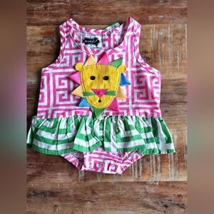 Mud Pie Pink and Green Lion Romper